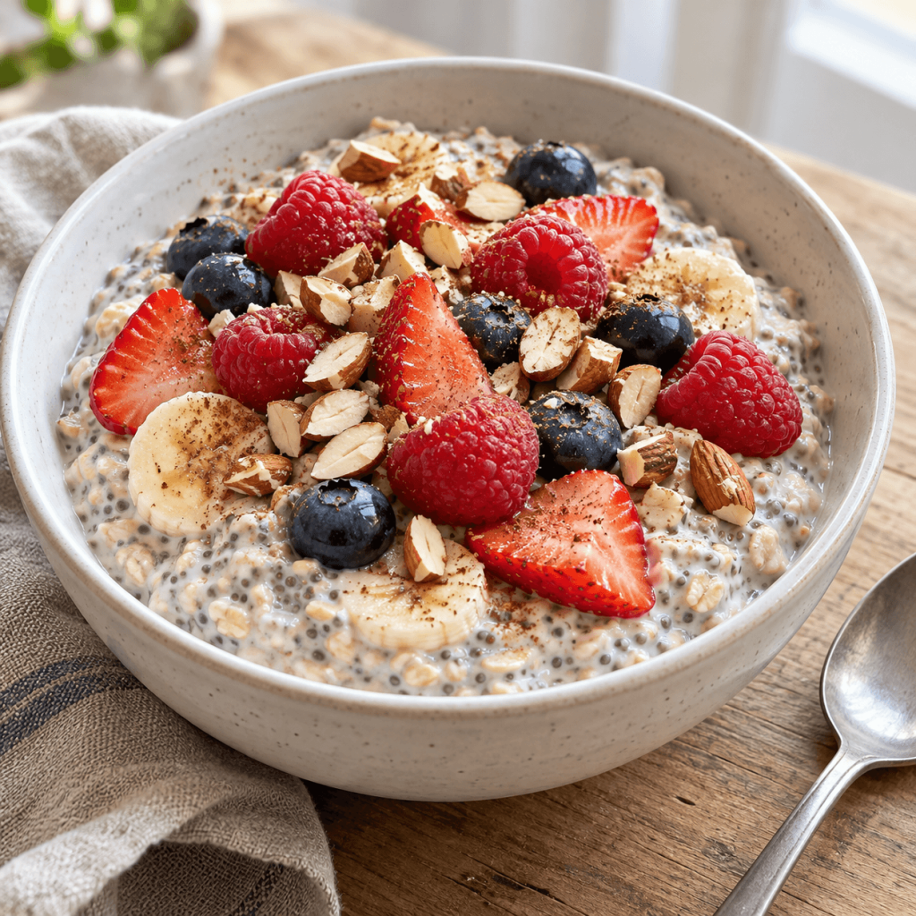 unusual breakfast idea: yogurt and chia topped with berries